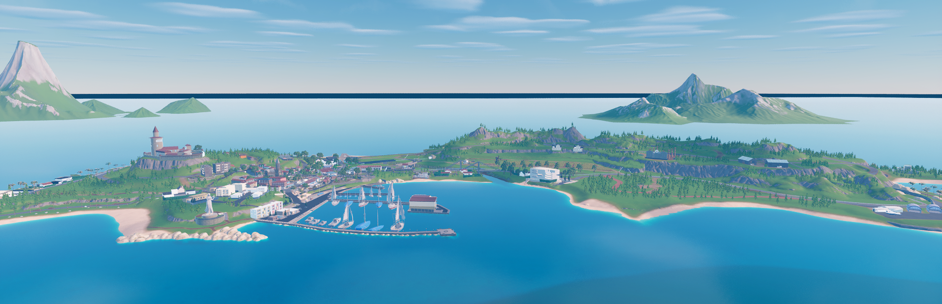 Vue stylisée de Golf d'Azure avec parcours de golf, mer, routes et ville RP